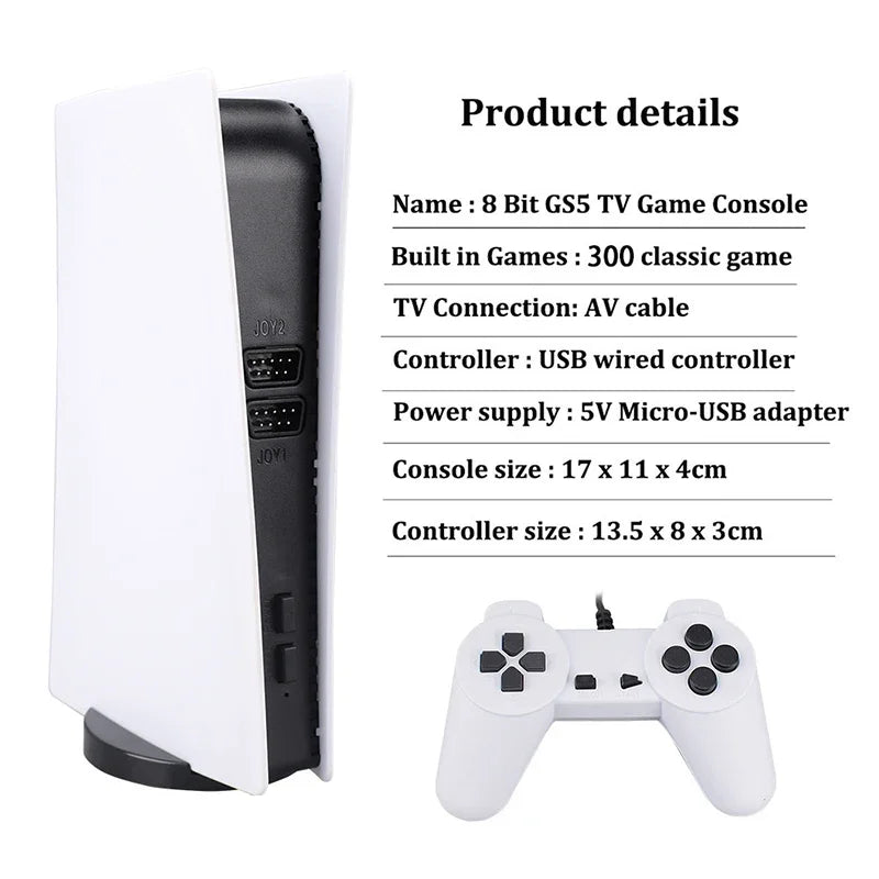 GS5 Video Game Console Mini TV Handheld Game Console Wired Gamepads Video Game 300 Retro Game HD Output Two-player for PS1 Etc