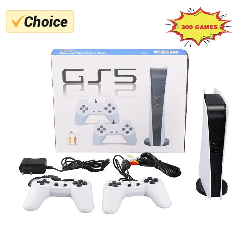 GS5 Video Game Console Mini TV Handheld Game Console Wired Gamepads Video Game 300 Retro Game HD Output Two-player for PS1 Etc