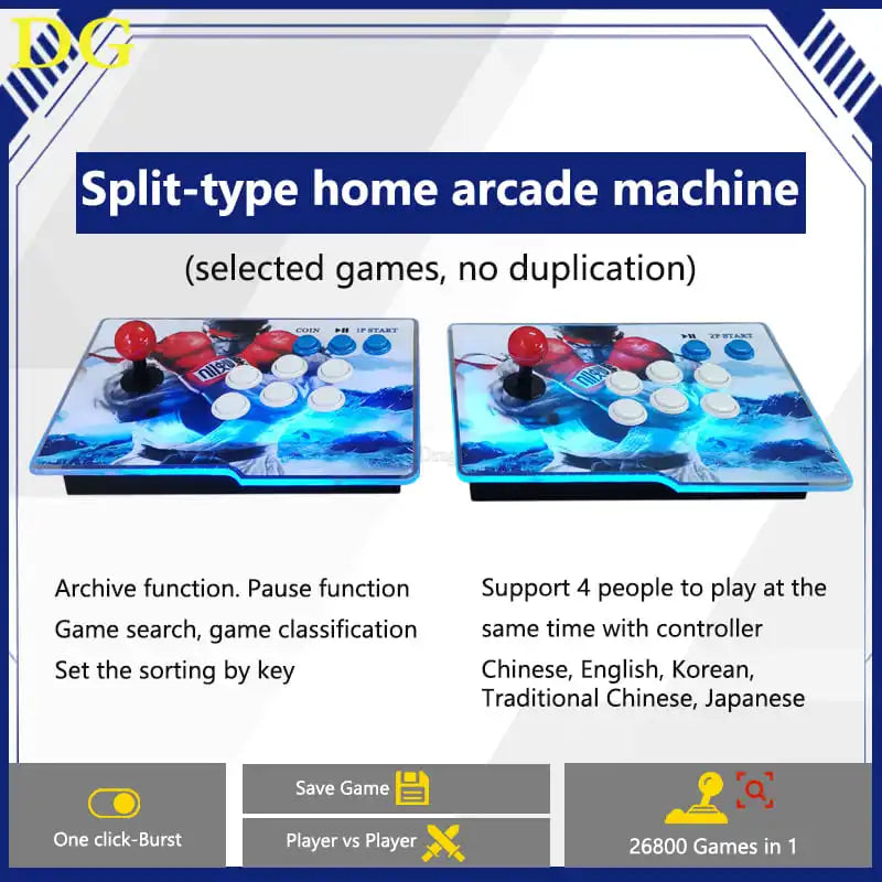 26800 in 1 Arcade Retro Game Console with 2 Separated Controller and 1 Multigame Motherboard Support English Korean Spanish 3D