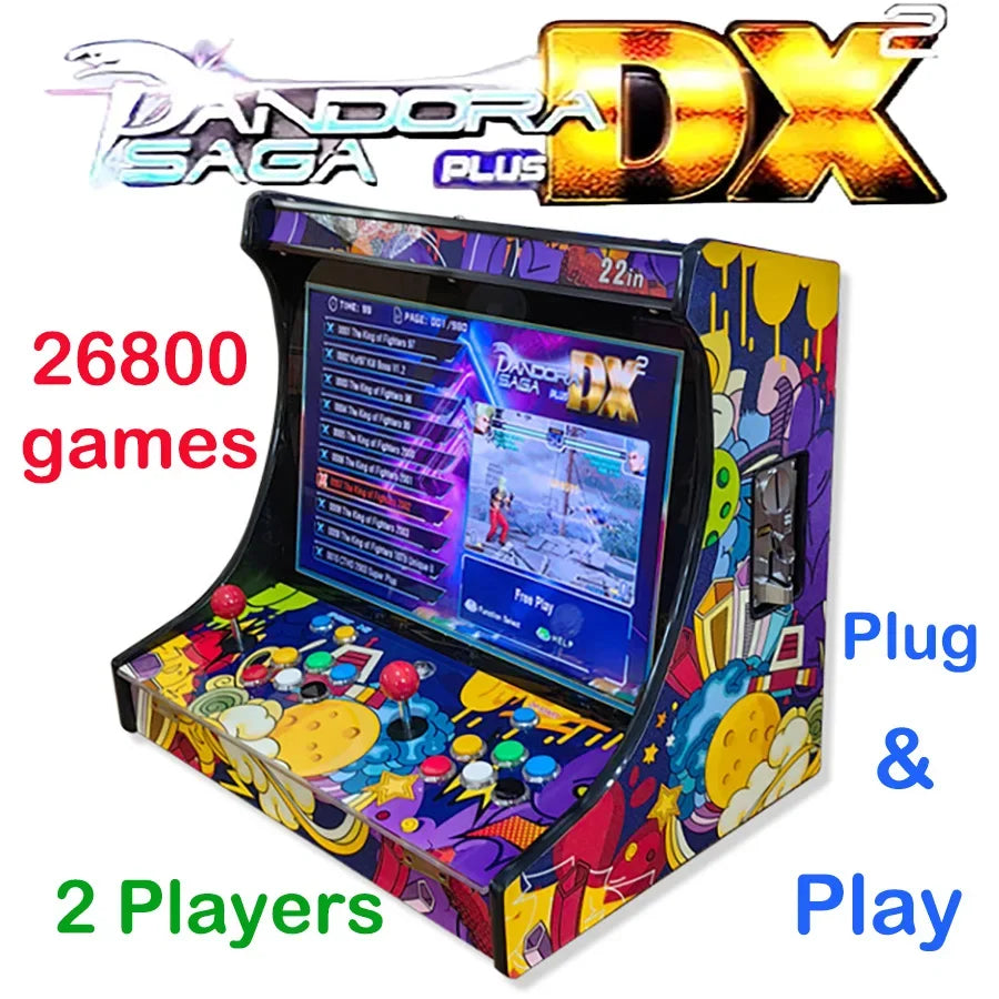 2 Players Arcade Video Game Console 22 Inch LCD Bartop build with SAGA PANDORA DX 26800 In 1 Coin Acceptor Joystick Button To TV