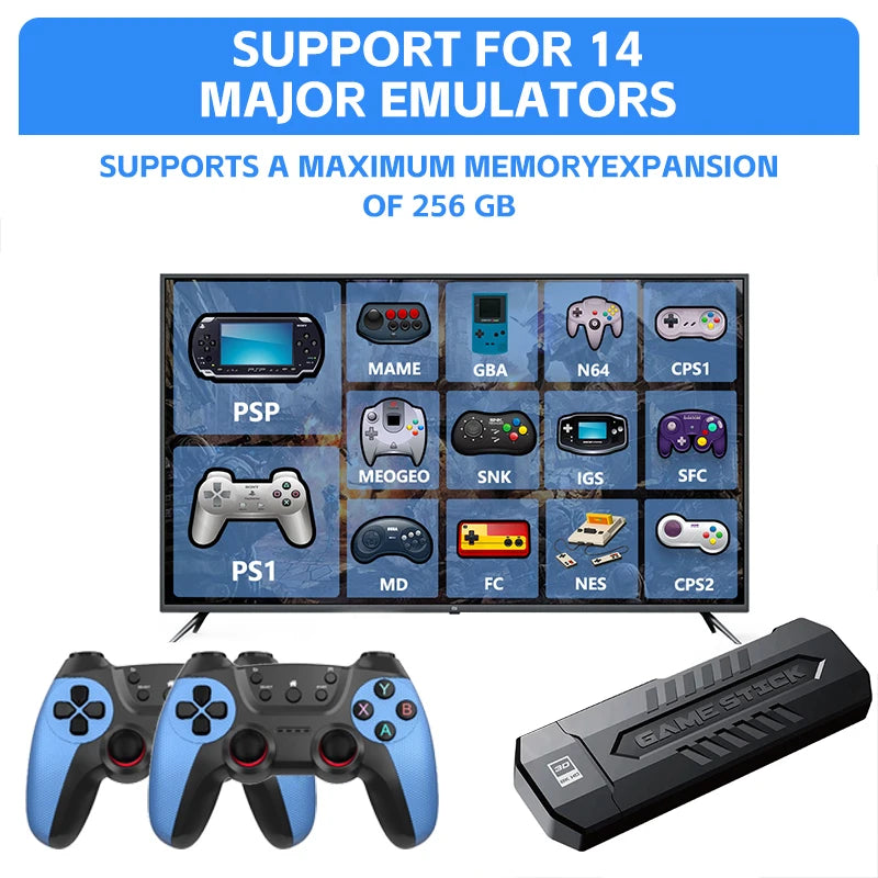X2 256GB 4K Retro Game Stick – 60,000+ Games & 30+ Emulators with Dual Wireless Controllers