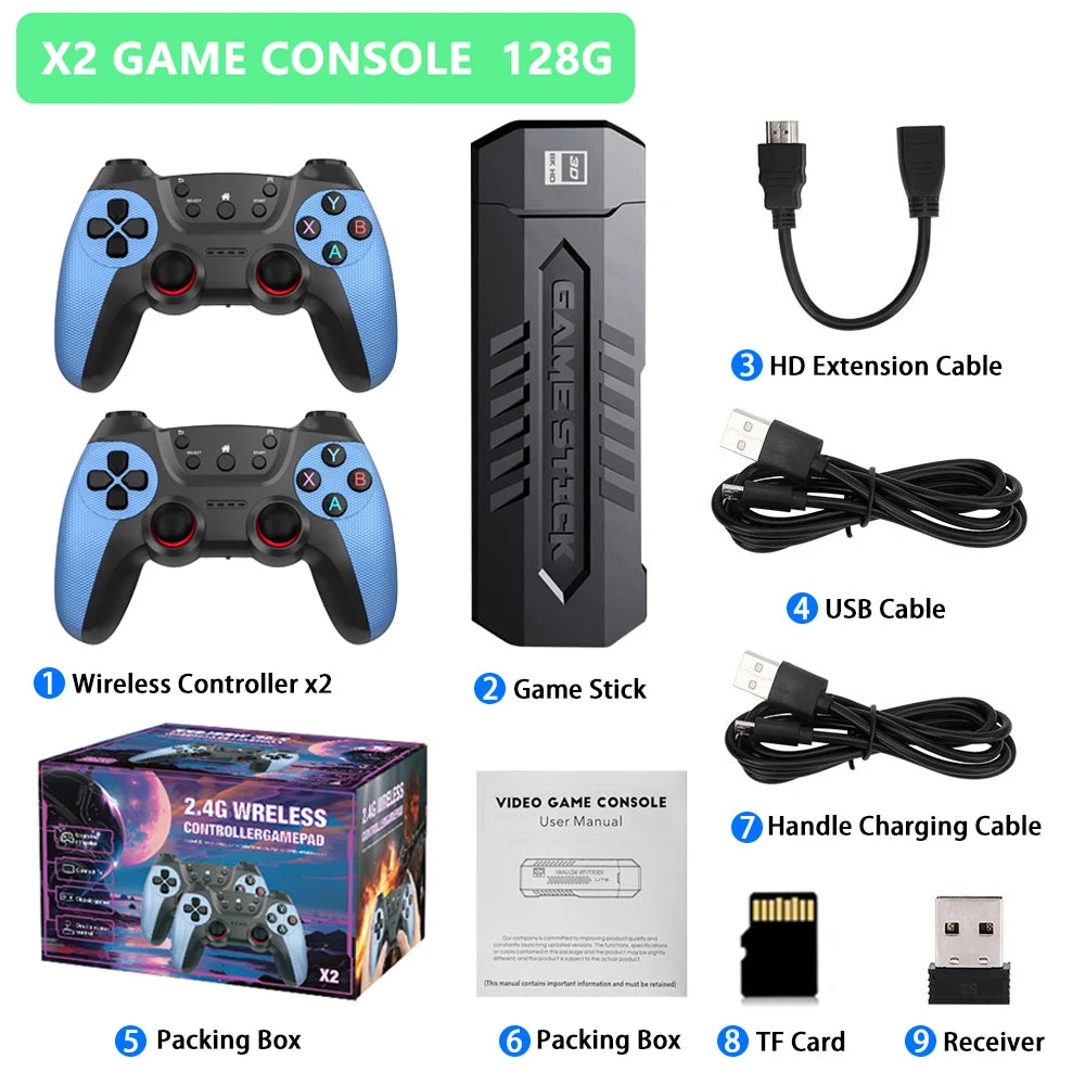X2 256GB 4K Retro Game Stick – 60,000+ Games & 30+ Emulators with Dual Wireless Controllers