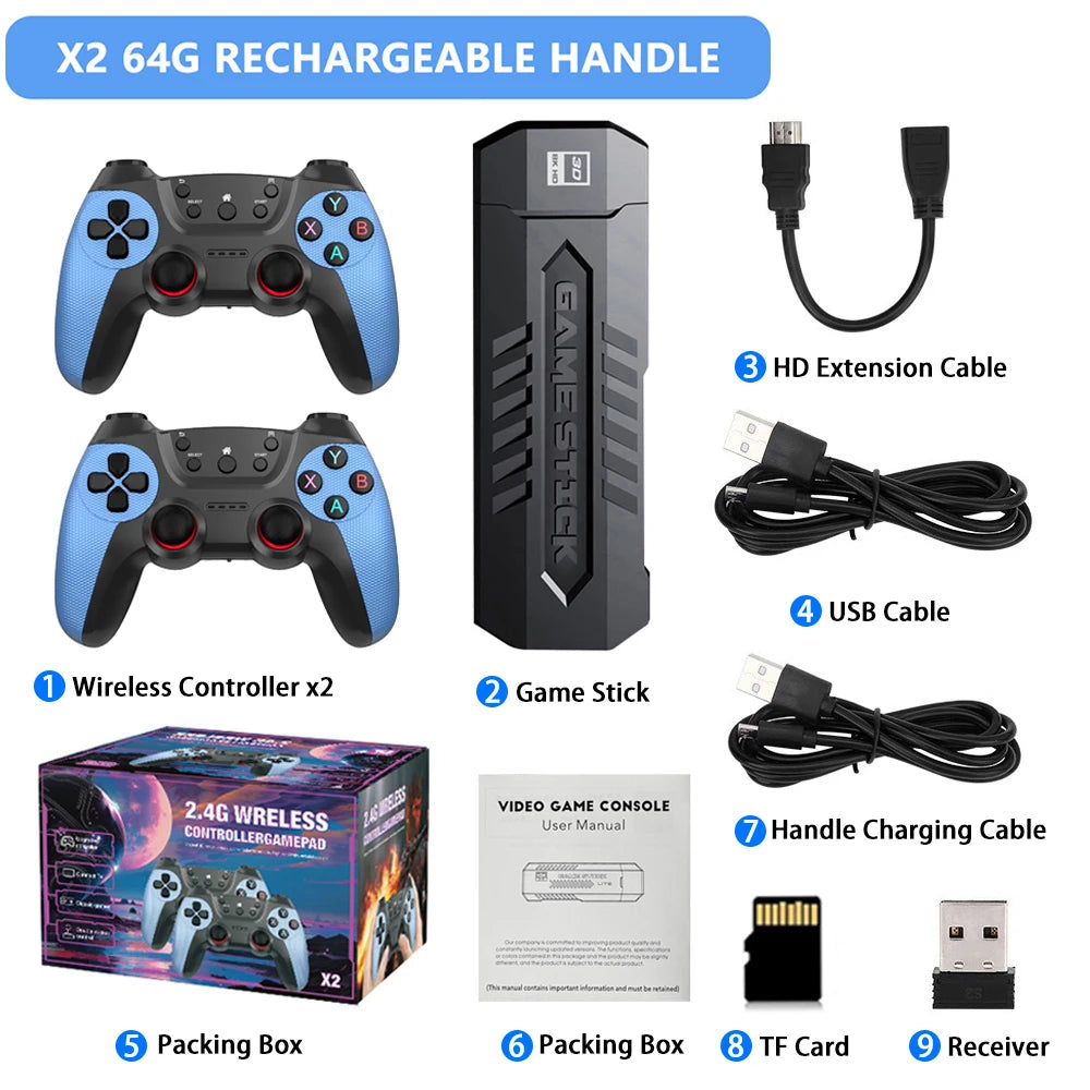 X2 256GB 4K Retro Game Stick – 60,000+ Games & 30+ Emulators with Dual Wireless Controllers