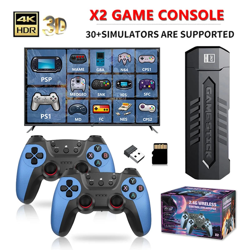 X2 256GB 4K Retro Game Stick – 60,000+ Games & 30+ Emulators with Dual Wireless Controllers