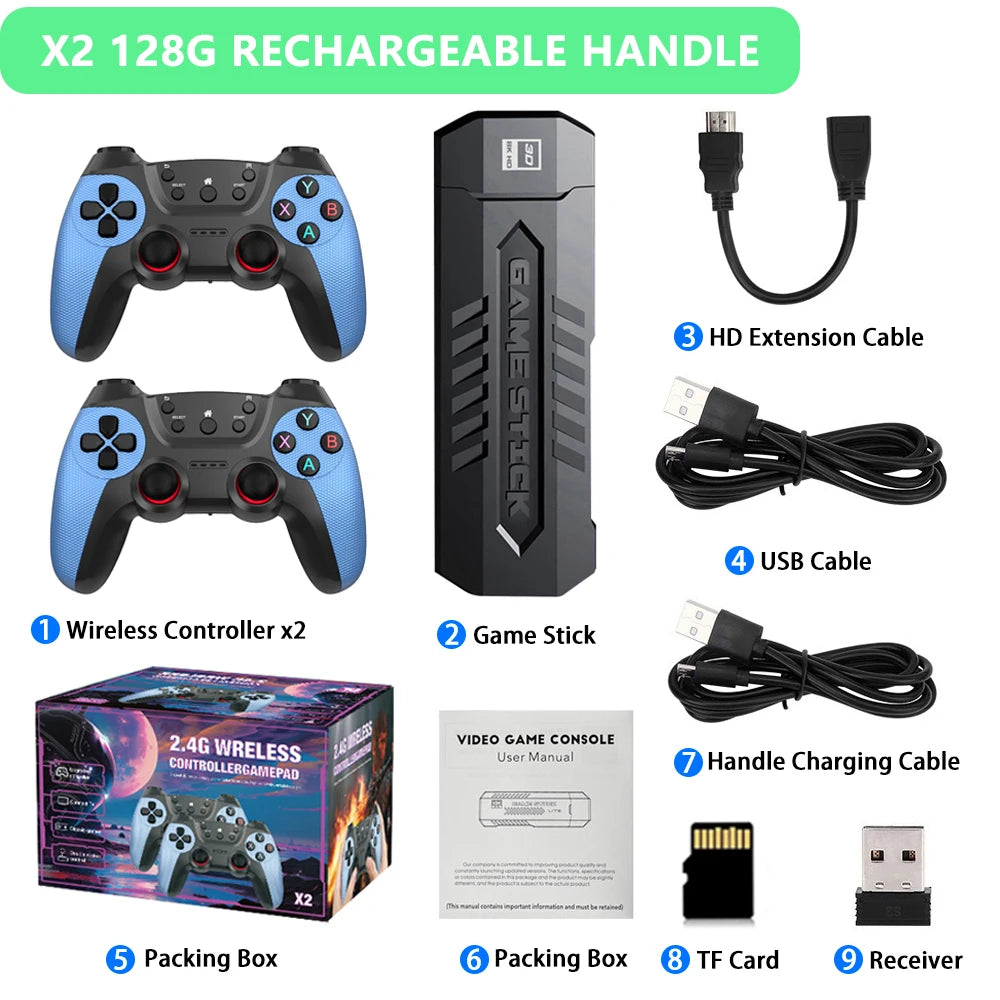 X2 256GB 4K Retro Game Stick – 60,000+ Games & 30+ Emulators with Dual Wireless Controllers