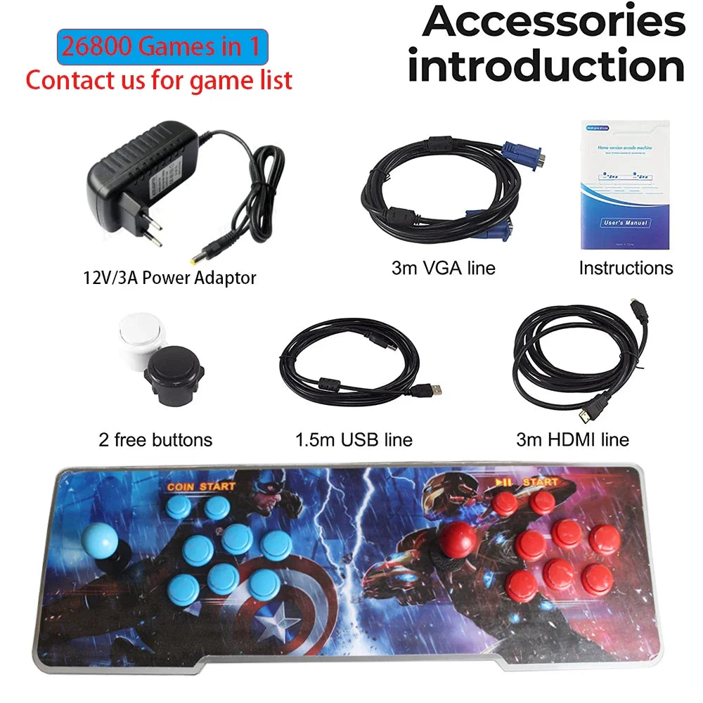 26800 in 1 Pandora box arcade console 2024 3D Retro Arcade Game Console Cabinet Bartop 8 Way Joysticks Push Buttons with LED